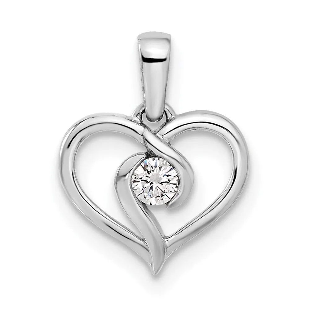 14K White Gold Lab Grown Diamond Heart Pendant (0.1ct, VS, G-H)