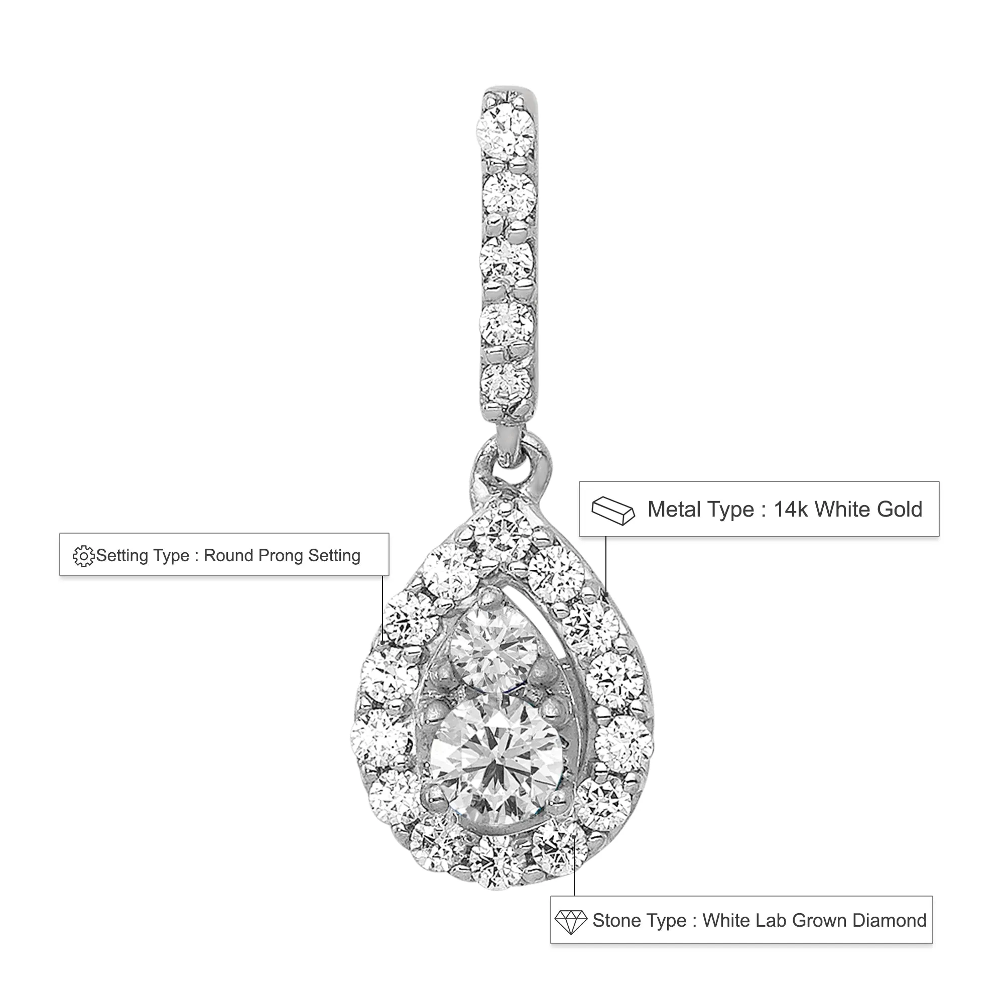 14K White Gold Lab Grown Diamond Pendant (0.25ct, VS, G-H)