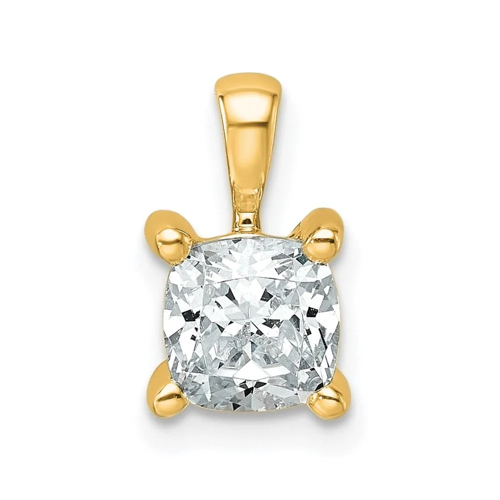 14k Yellow Gold 1 Ct Cushion Cut Lab Grown Diamond Pendant