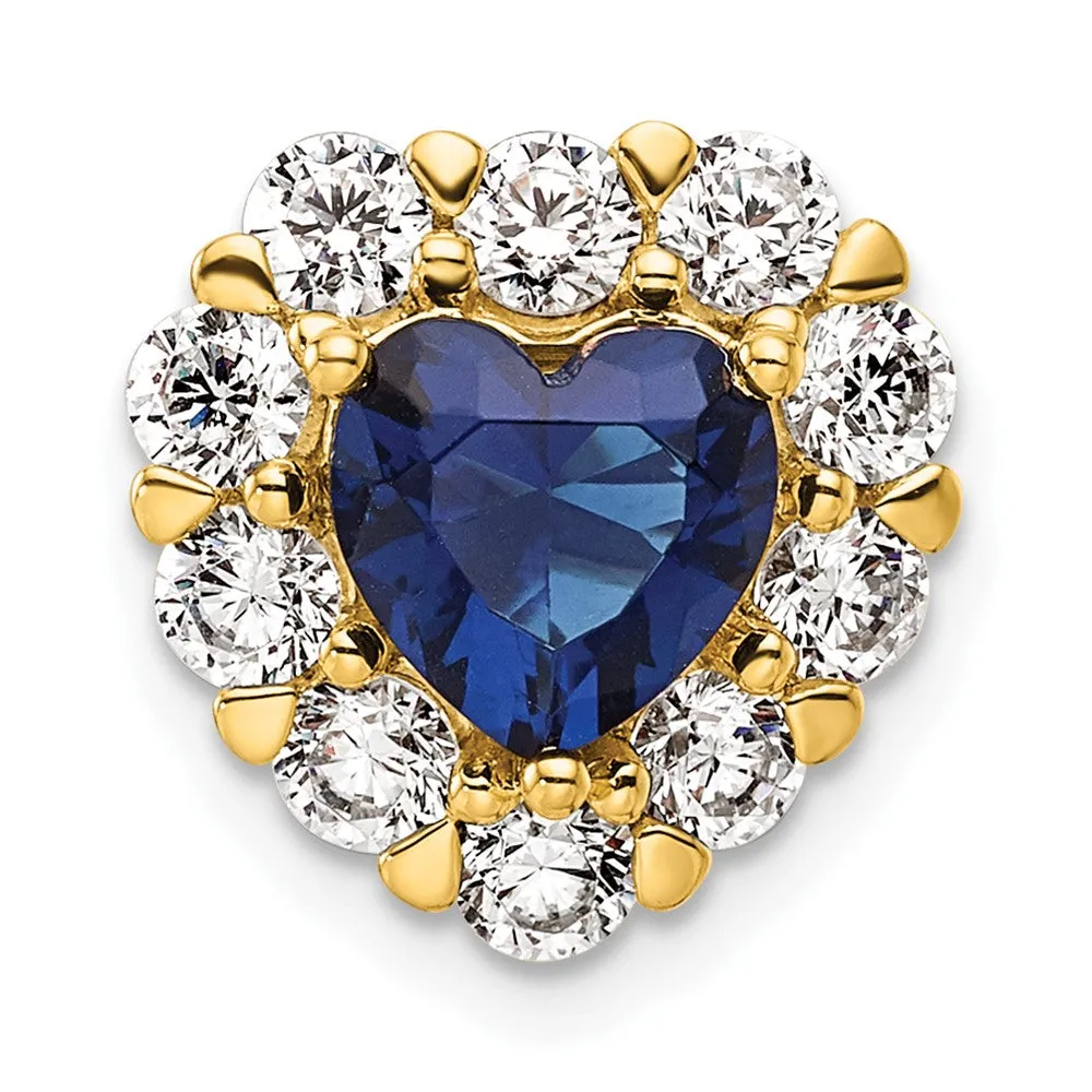 14k Yellow Gold 1 Ct Lab Grown Diamond and Lab Created Blue Sapphire Heart Halo Chain Slide Pendant