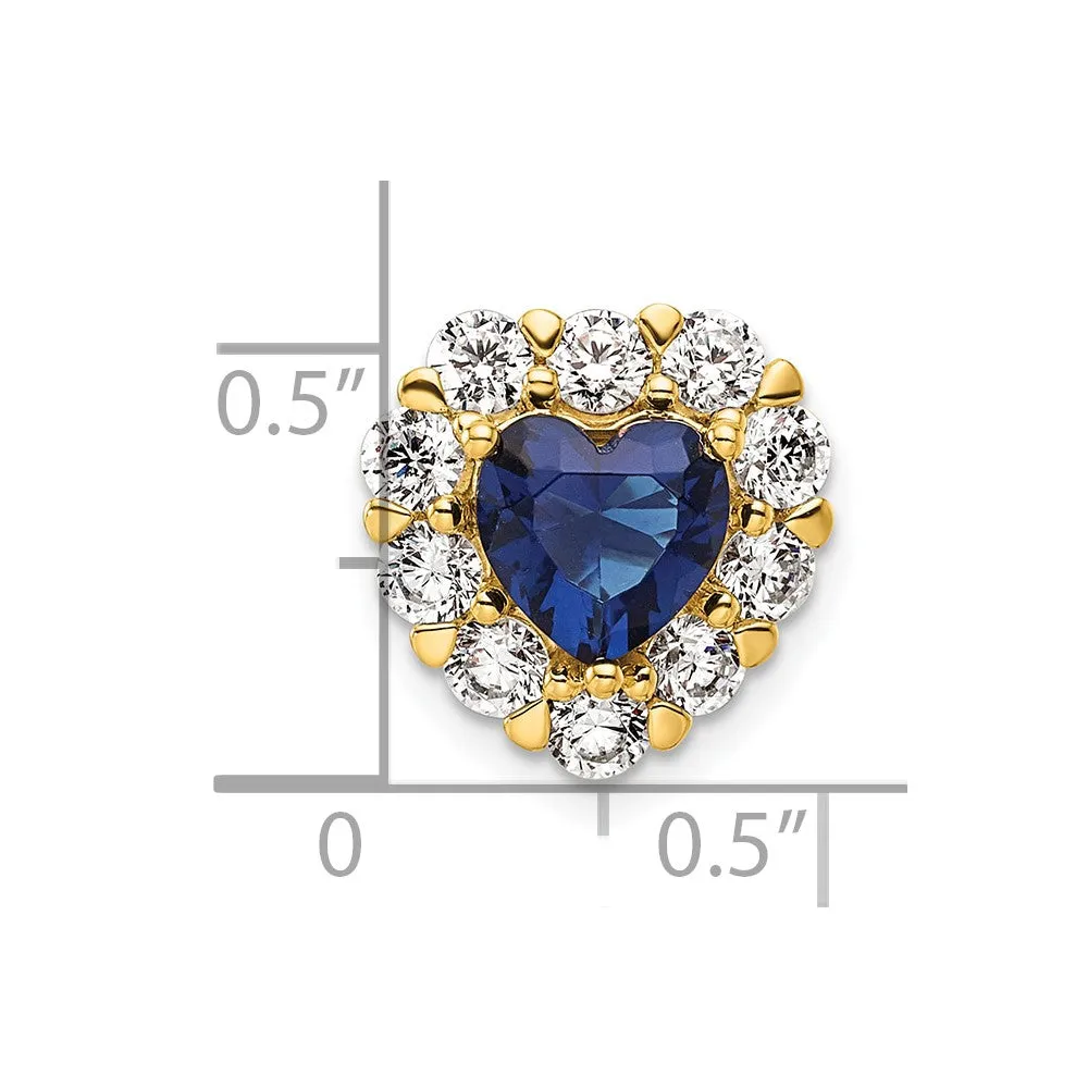 14k Yellow Gold 1 Ct Lab Grown Diamond and Lab Created Blue Sapphire Heart Halo Chain Slide Pendant