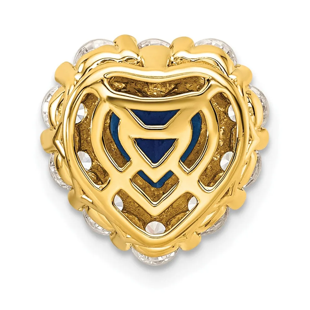 14k Yellow Gold 1 Ct Lab Grown Diamond and Lab Created Blue Sapphire Heart Halo Chain Slide Pendant