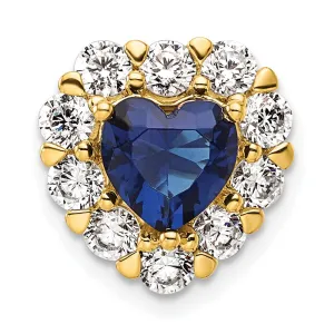 14k Yellow Gold 1 Ct Lab Grown Diamond and Lab Created Blue Sapphire Heart Halo Chain Slide Pendant