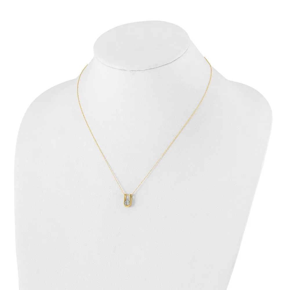 14k Yellow Gold 1/3 Ct Lab Grown Diamond U-Shape Pendant Necklace 18"