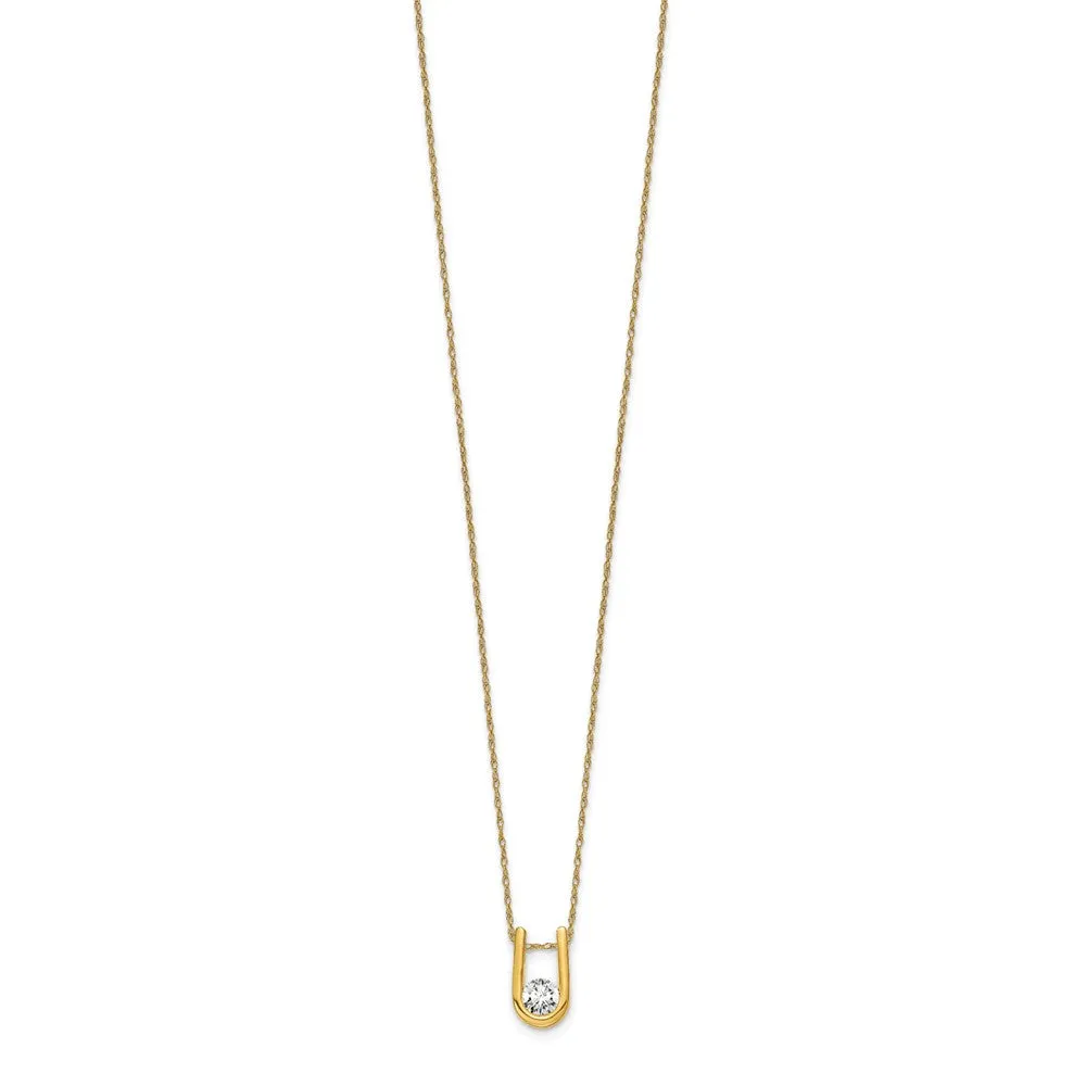 14k Yellow Gold 1/3 Ct Lab Grown Diamond U-Shape Pendant Necklace 18"