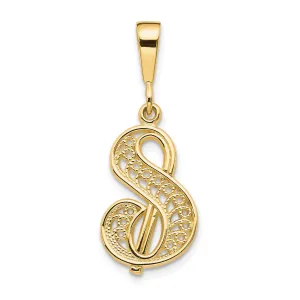 14K Yellow Gold Fancy Filigree Script Design Letter S Initial Pendant