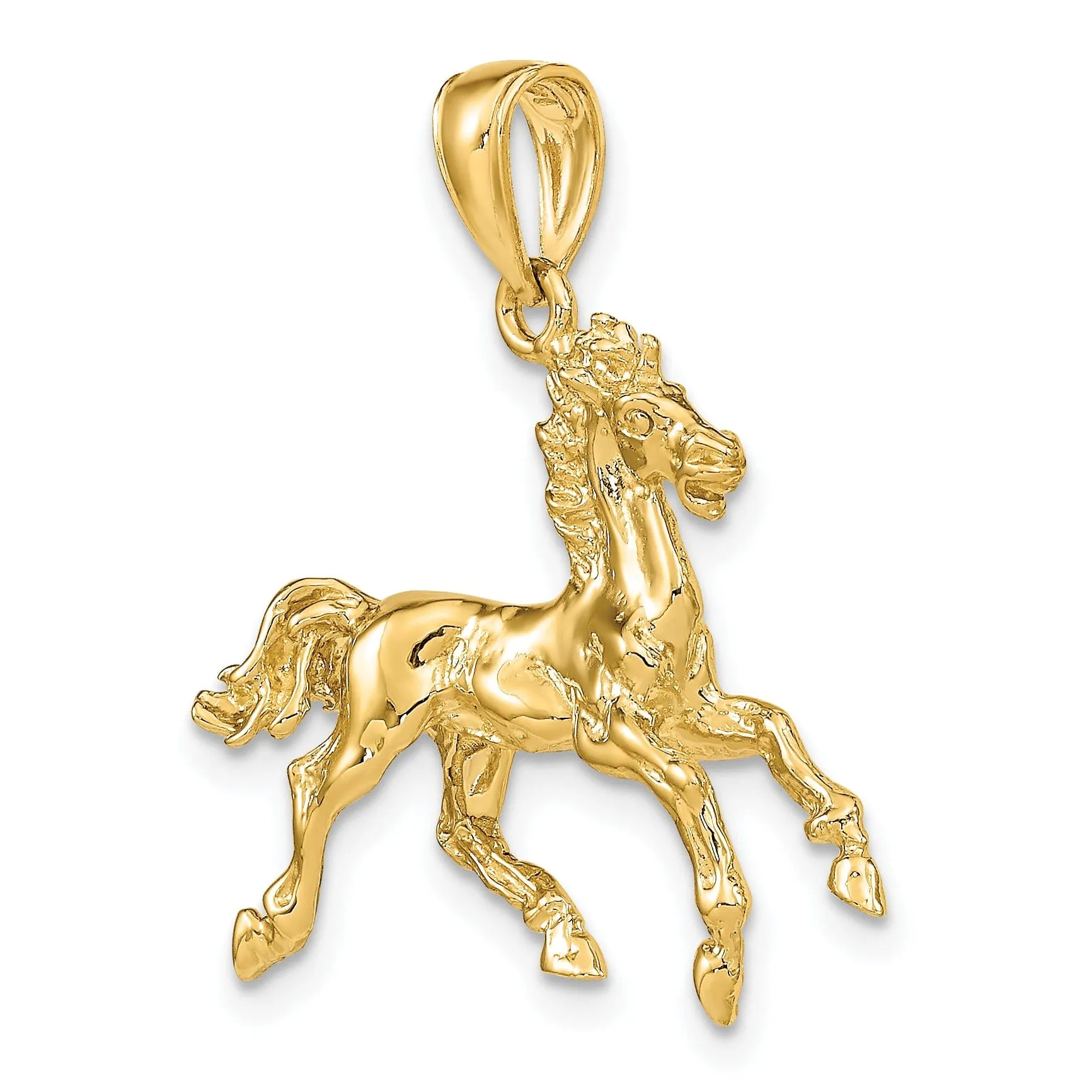 14K Yellow Gold Polished Finish 3-Dimensional Horse Trotting Charm Pendant