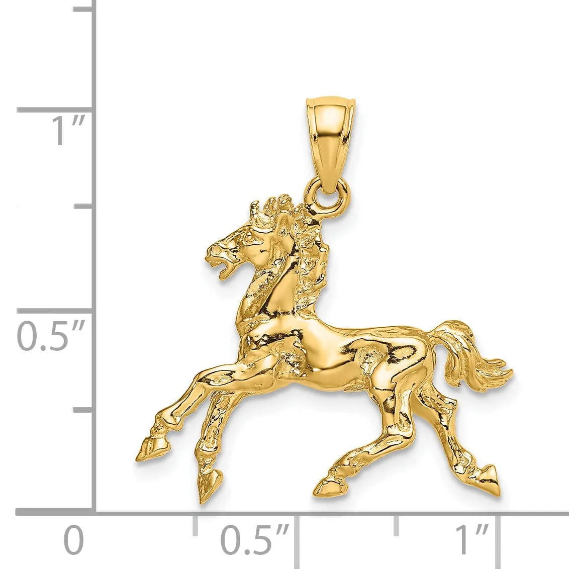 14K Yellow Gold Polished Finish 3-Dimensional Horse Trotting Charm Pendant