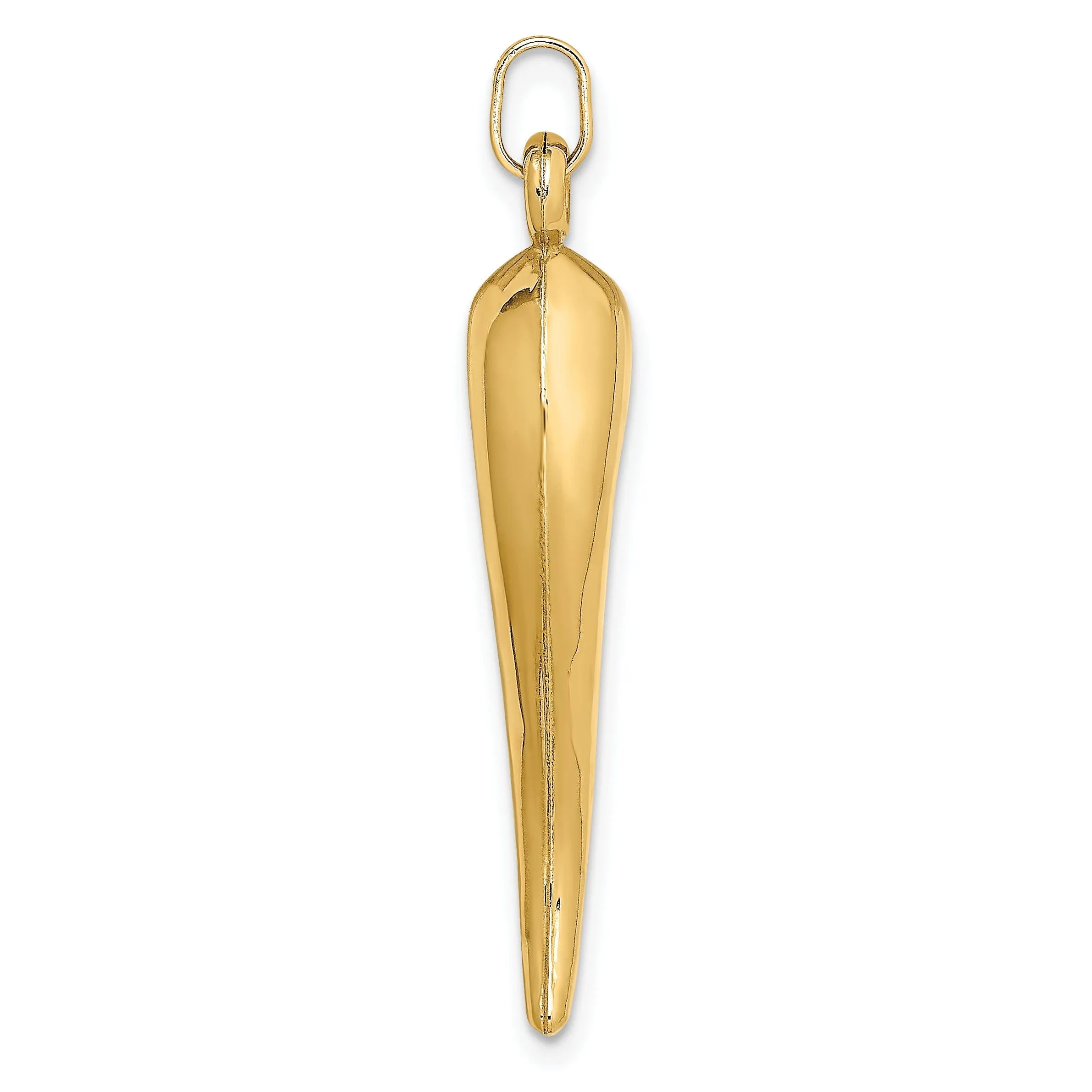 14k Yellow Gold Polished Finish Hollow 3-D Italian Horn Charm Pendant