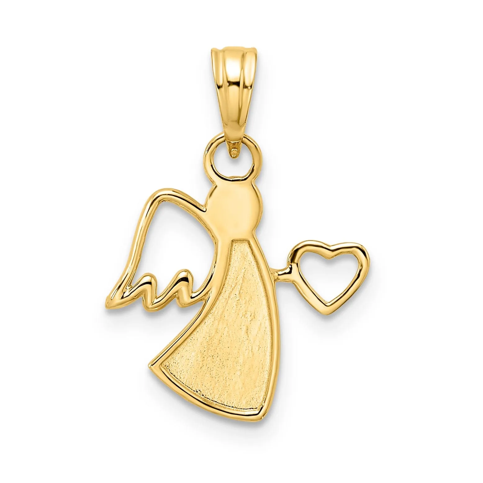 14k Yellow Gold White Rhodium D.C Finish Angel Holding Heart Pendant