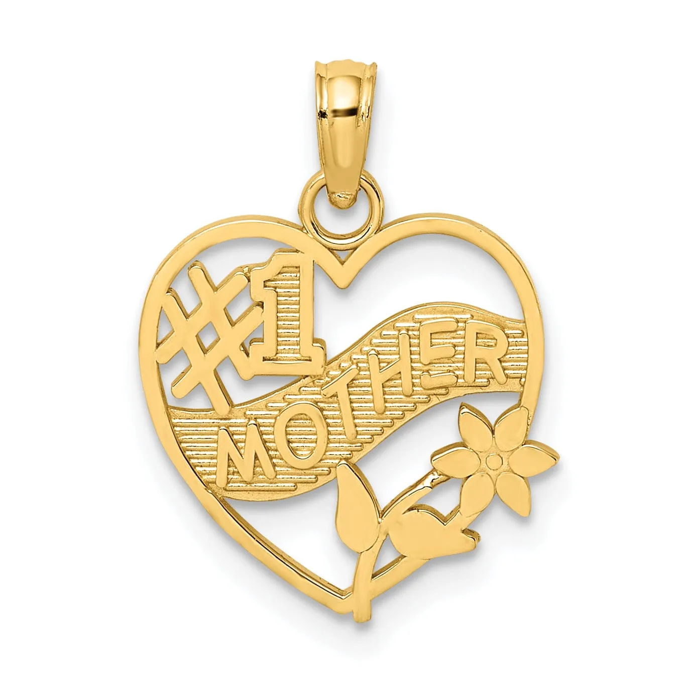 14K Yellow Gold White Rhodium Solid Heart Design Key Charm Pendant