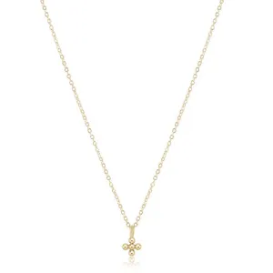 16" Necklace - Classic Beaded Signature Cross Small Gold Charm