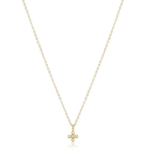 16" Necklace - Classic Beaded Signature Cross Small Gold Charm