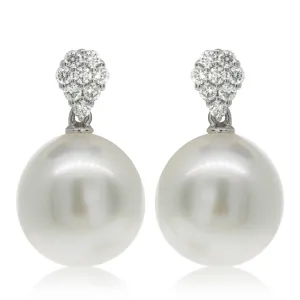 18ct White Gold South Sea Pearl & Diamond Drop Earrings