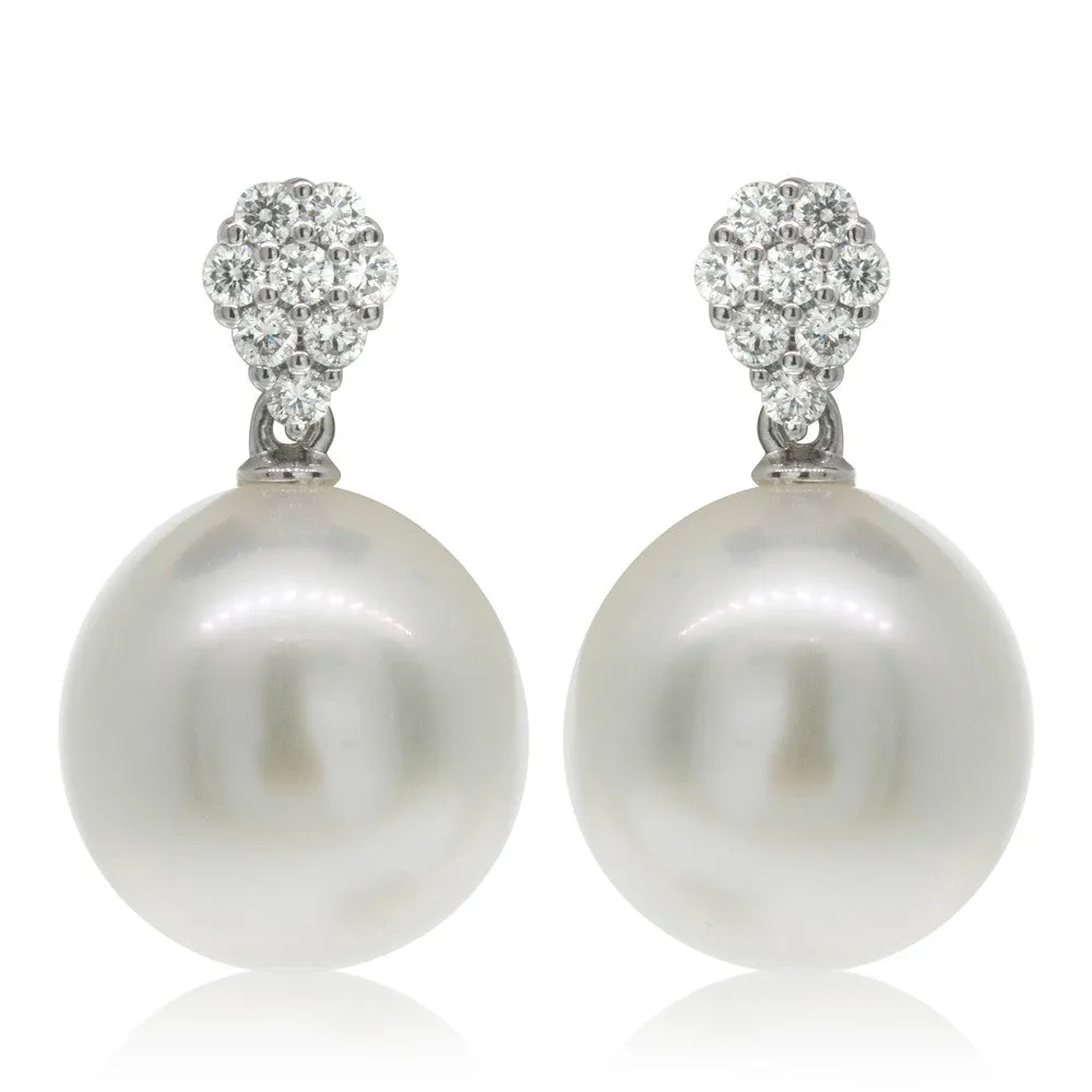 18ct White Gold South Sea Pearl & Diamond Drop Earrings
