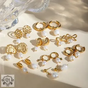 18k gold exquisite fashion ginkgo / bow / irregular shape / round with pearl design light luxury style earrings