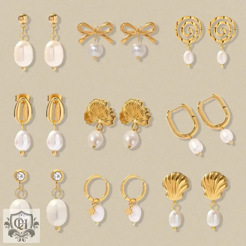 18k gold exquisite fashion ginkgo / bow / irregular shape / round with pearl design light luxury style earrings