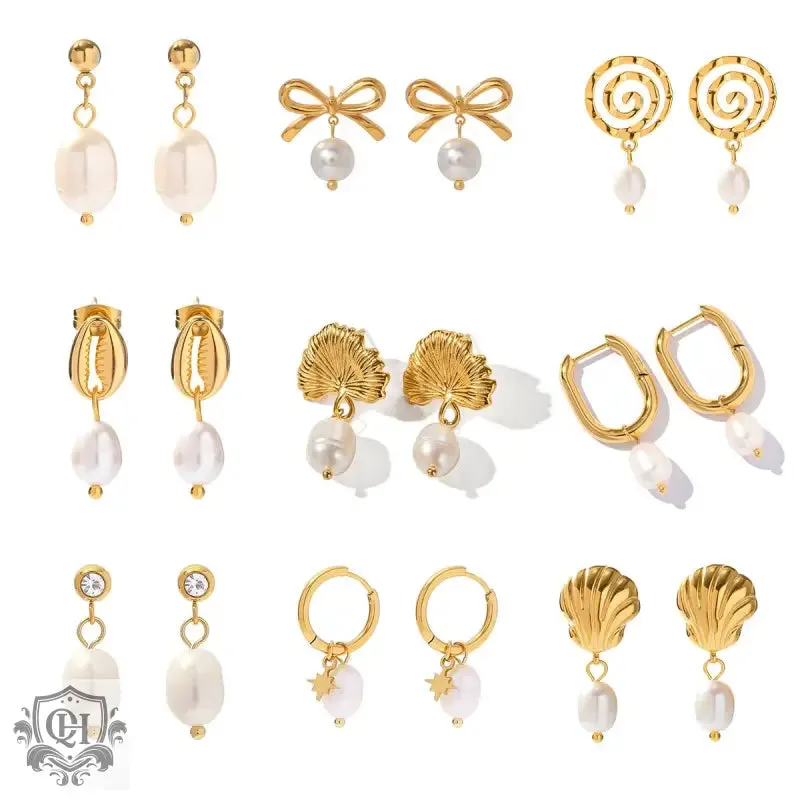 18k gold exquisite fashion ginkgo / bow / irregular shape / round with pearl design light luxury style earrings
