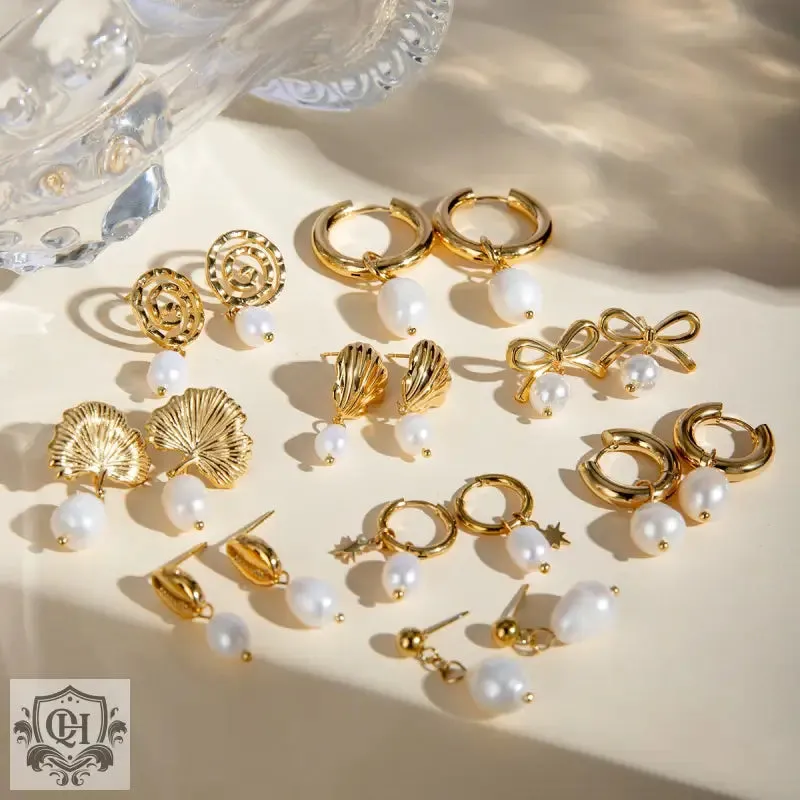 18k gold exquisite fashion ginkgo / bow / irregular shape / round with pearl design light luxury style earrings