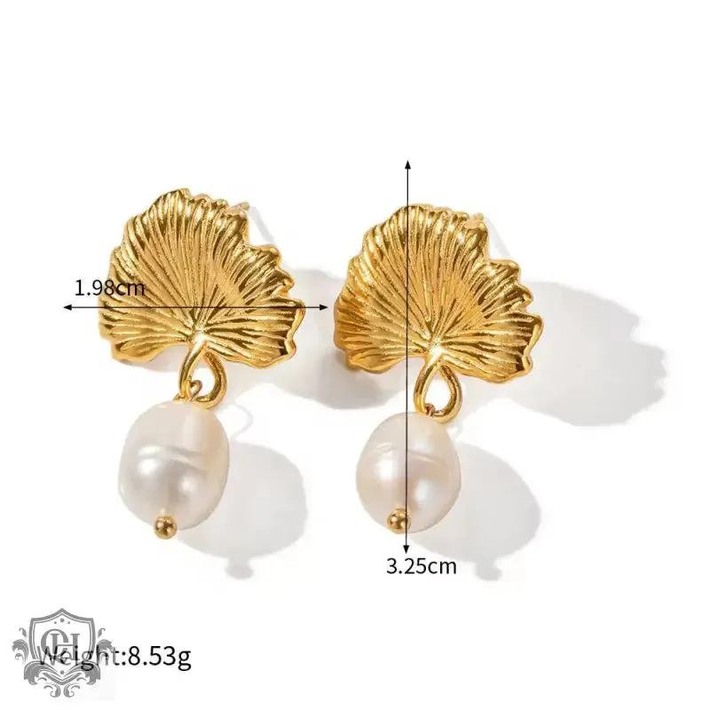 18k gold exquisite fashion ginkgo / bow / irregular shape / round with pearl design light luxury style earrings