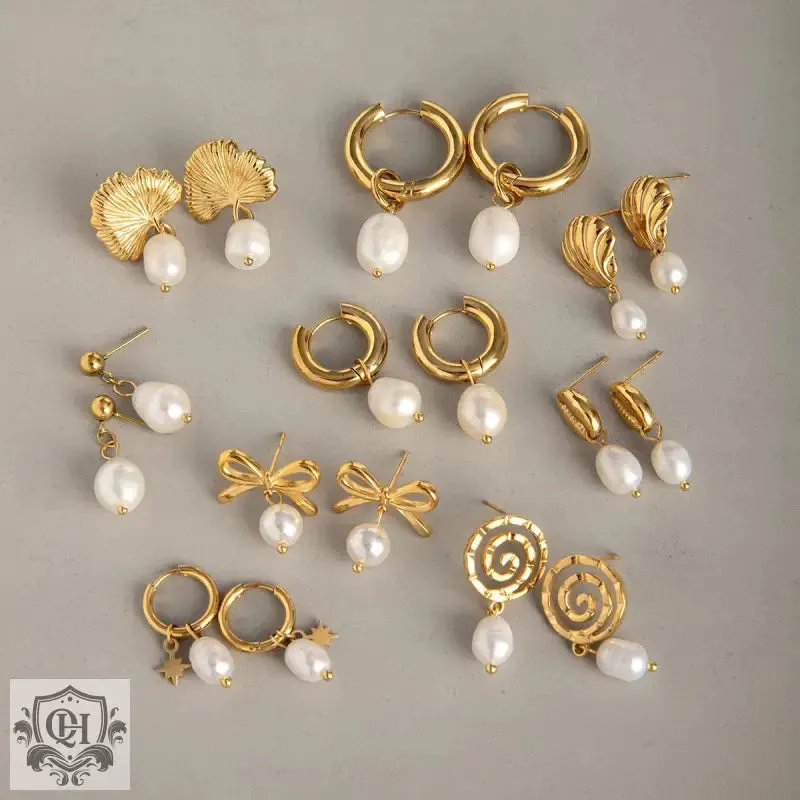 18k gold exquisite fashion ginkgo / bow / irregular shape / round with pearl design light luxury style earrings