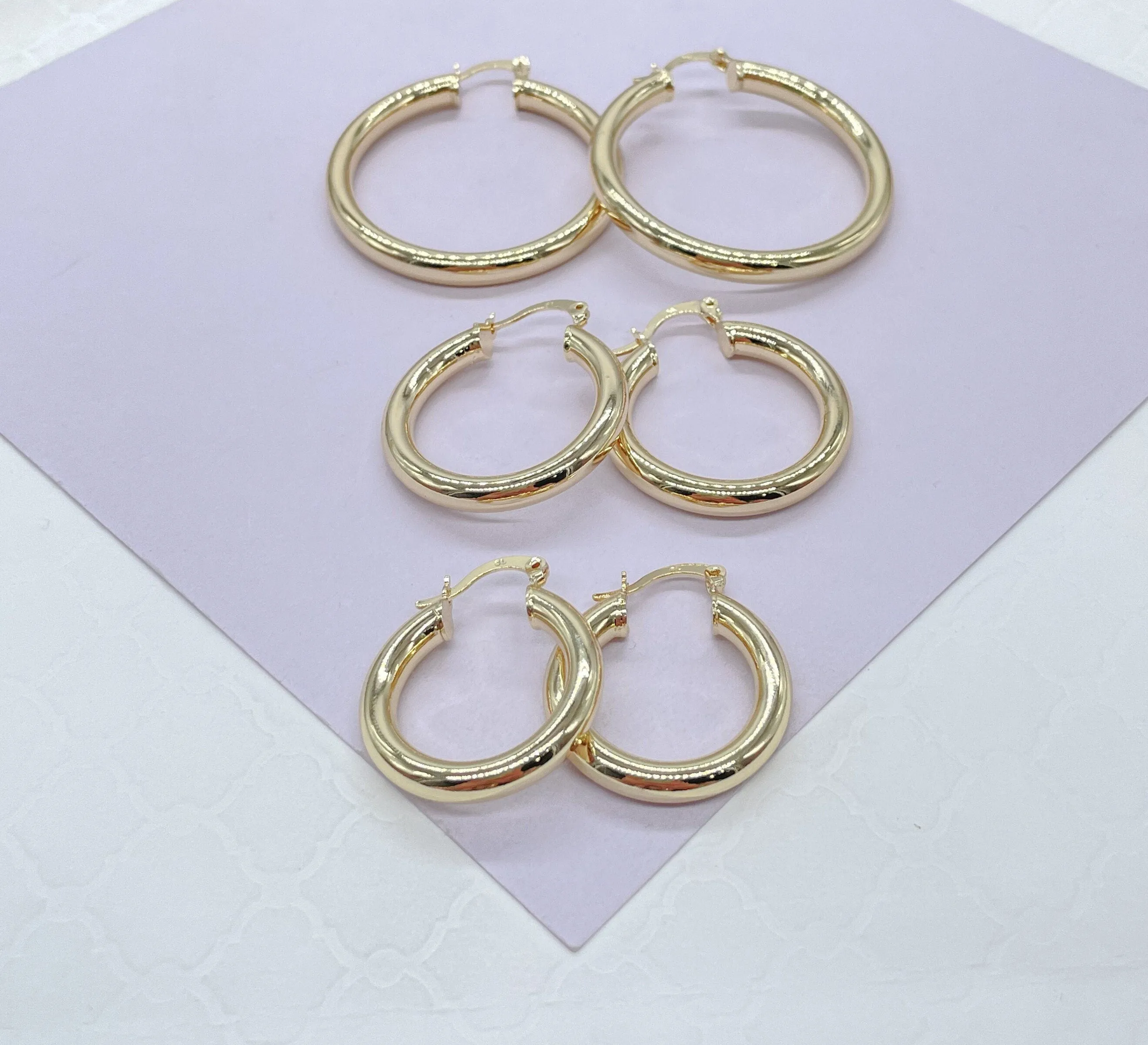 18k Gold Filled 4mm Thick Plain Smooth Classic Hoop Earrings