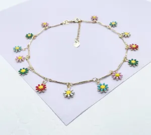18k Gold Filled Colorful Flower Charm Anklet