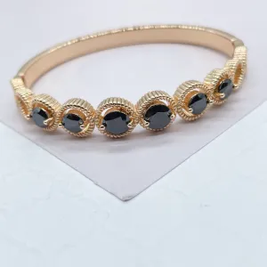 18k Gold Filled Cuff Bracelet Crowned With Black Stones