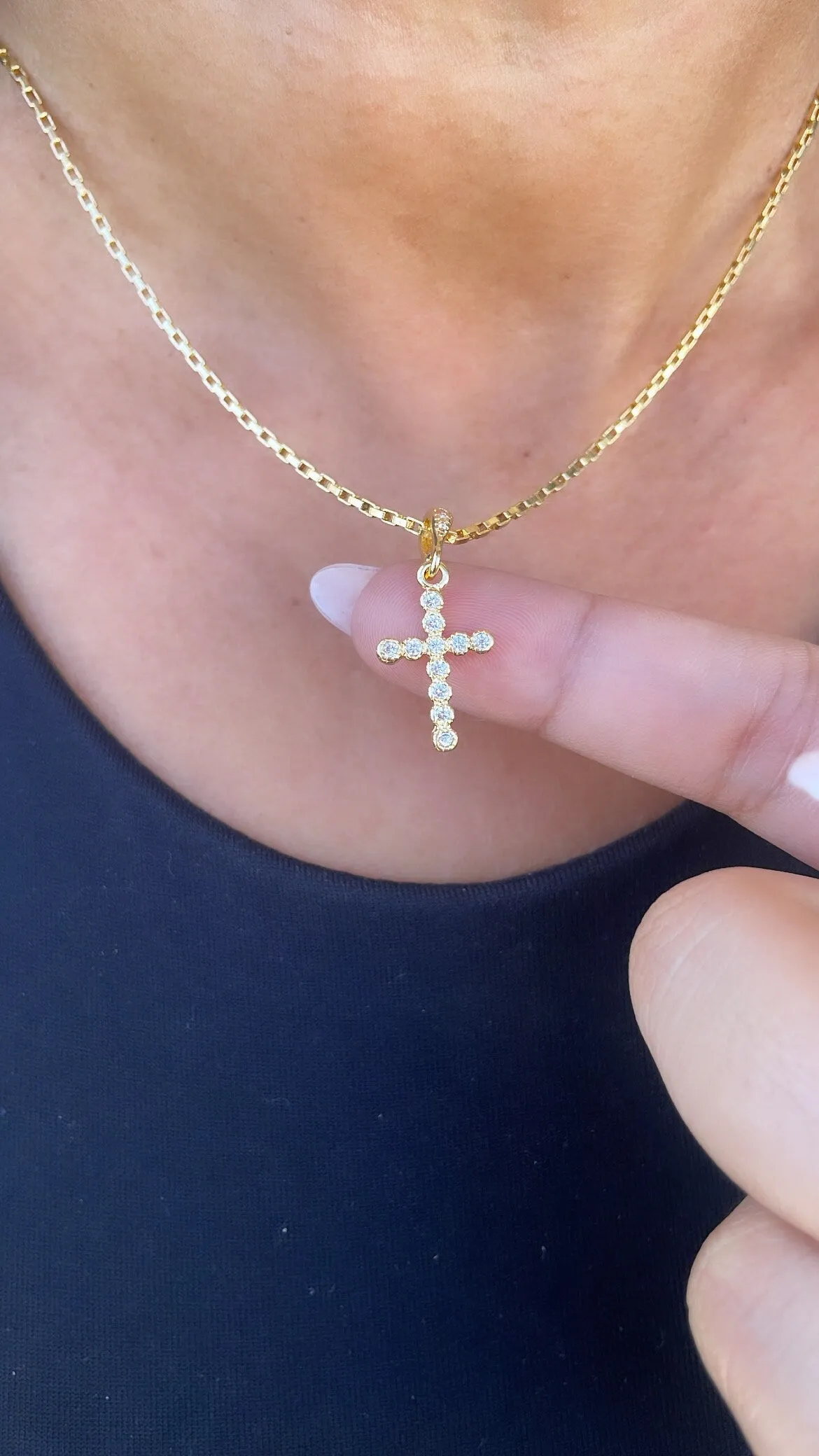 18k Gold Filled Dainty 3 Style CZ Cross, Beveled Stones, Pear Cut Stones & cz Pave Style Cross