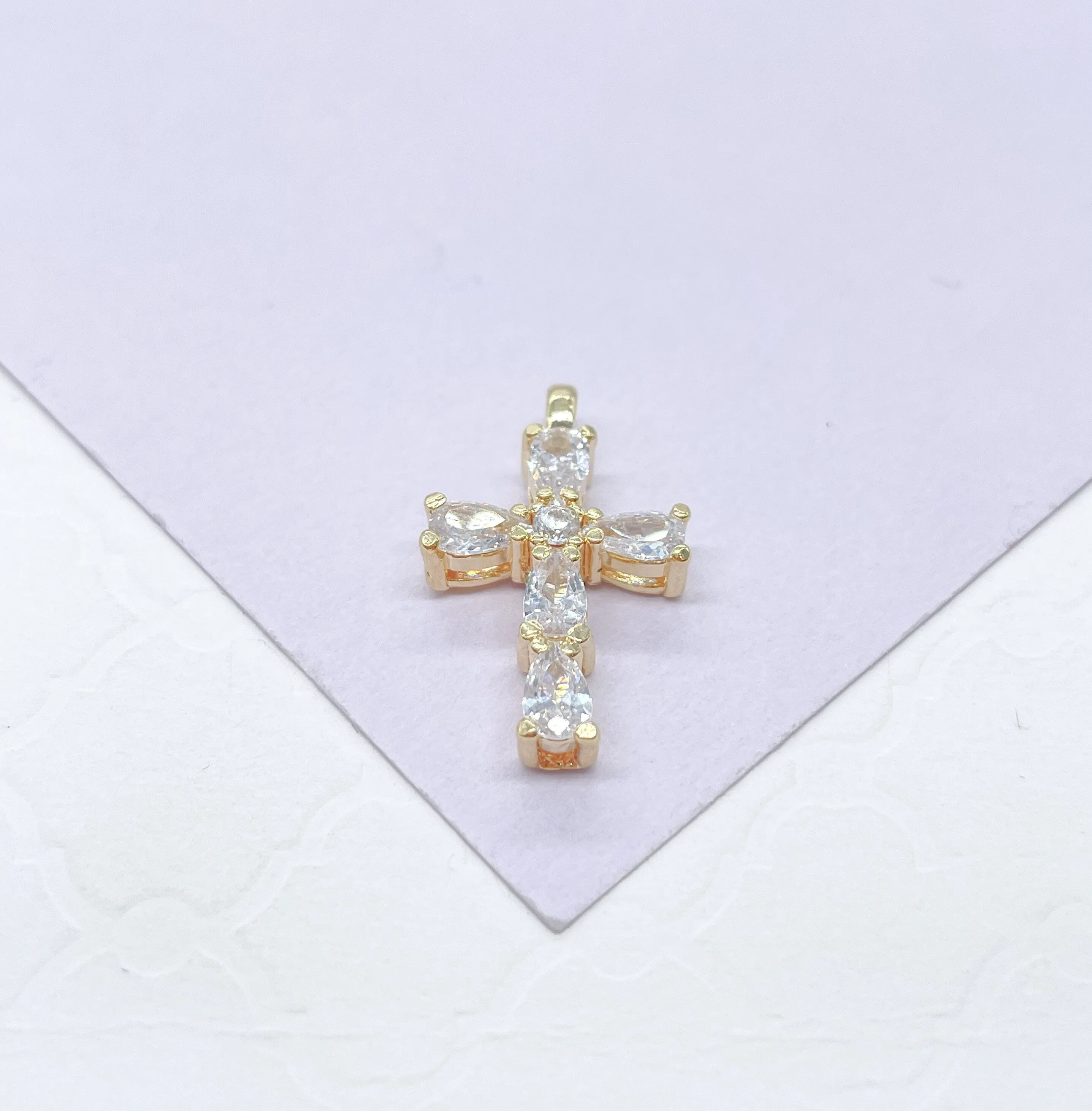 18k Gold Filled Dainty 3 Style CZ Cross, Beveled Stones, Pear Cut Stones & cz Pave Style Cross