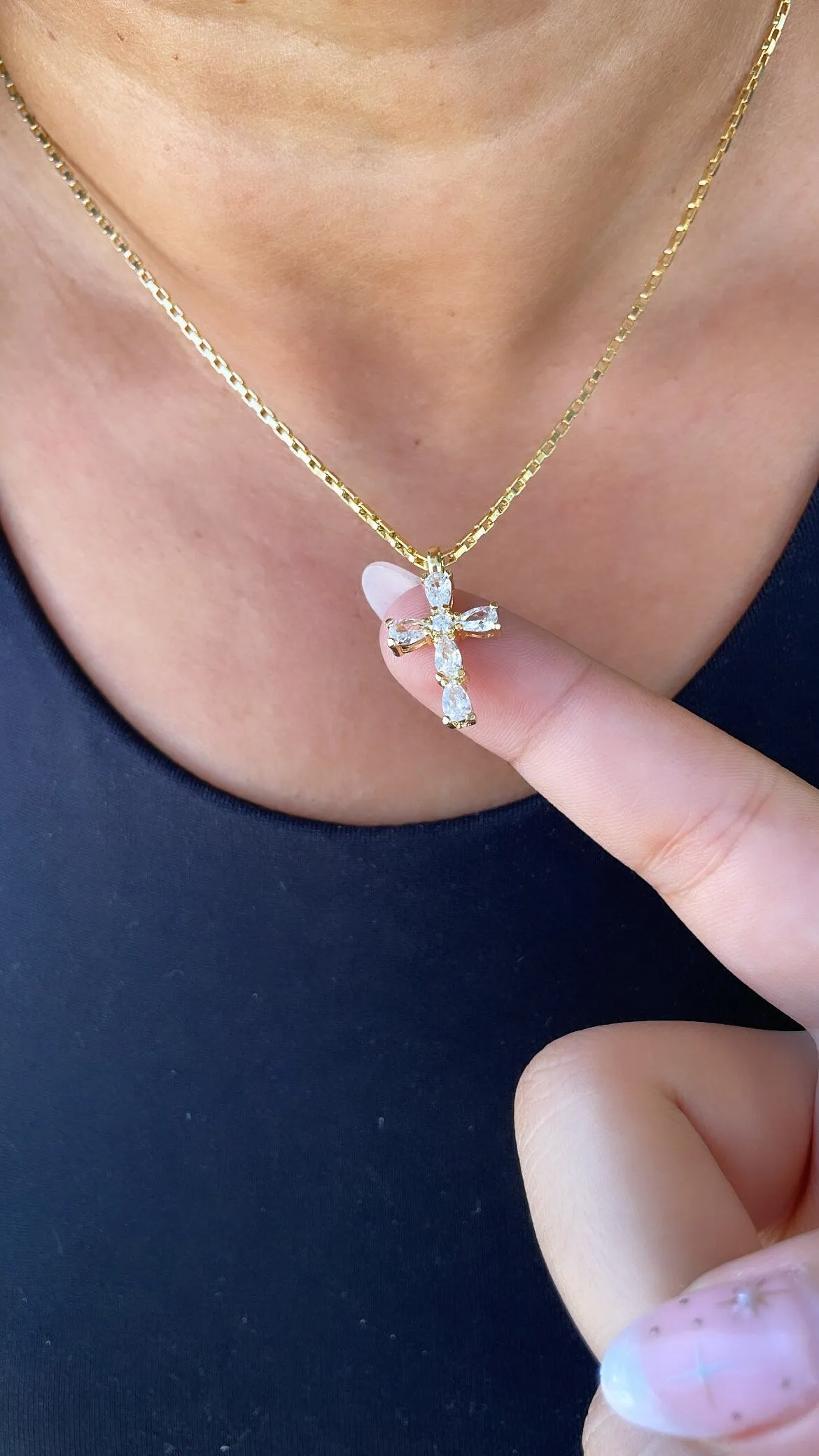 18k Gold Filled Dainty 3 Style CZ Cross, Beveled Stones, Pear Cut Stones & cz Pave Style Cross