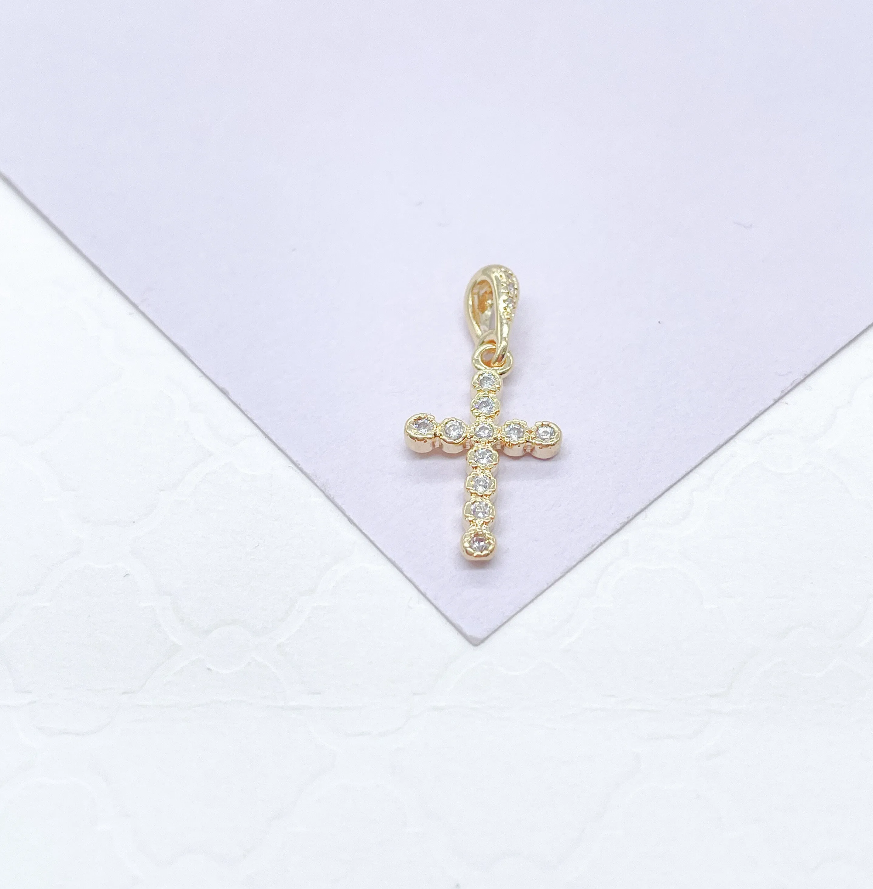 18k Gold Filled Dainty 3 Style CZ Cross, Beveled Stones, Pear Cut Stones & cz Pave Style Cross