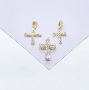 18k Gold Filled Dainty 3 Style CZ Cross, Beveled Stones, Pear Cut Stones & cz Pave Style Cross