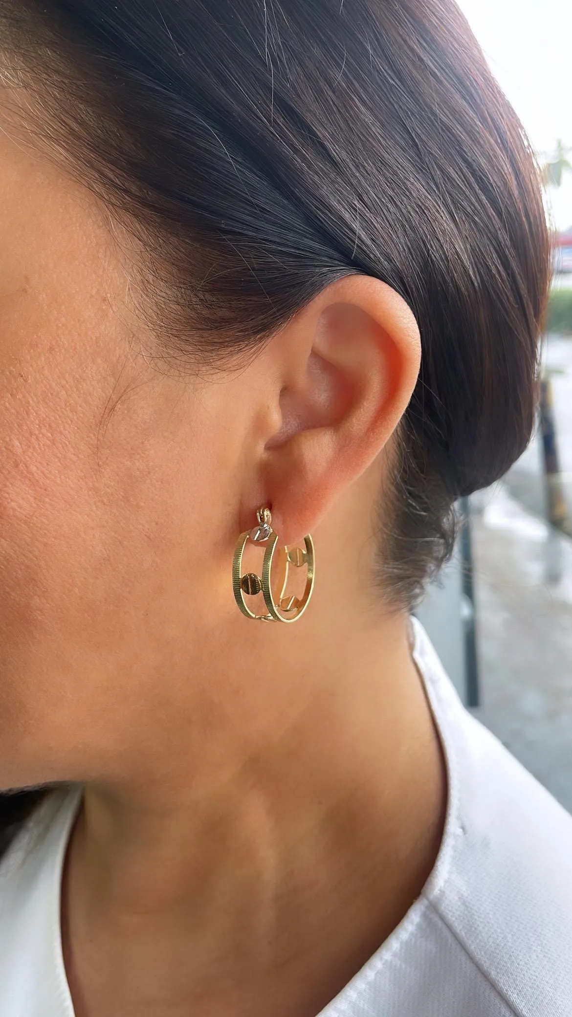 18k Gold Filled Dainty 3 Tone  Screw Patterned Hoops