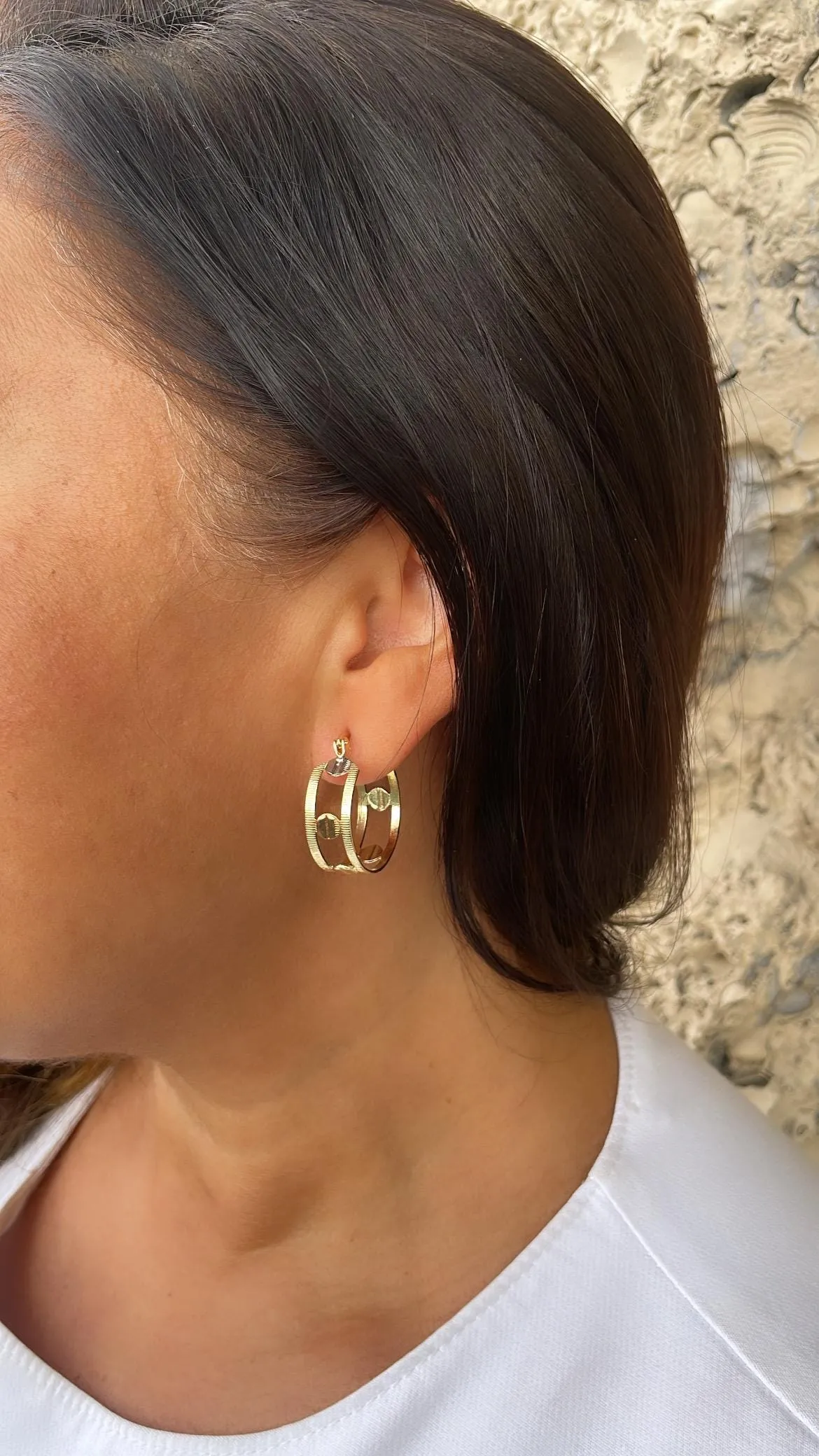 18k Gold Filled Dainty 3 Tone  Screw Patterned Hoops