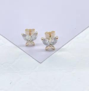 18k Gold Filled Dainty Butterly Stud Earrings With Top Marquise Cut Stone Earrings, Butterfly Studs, Dainty Stud,