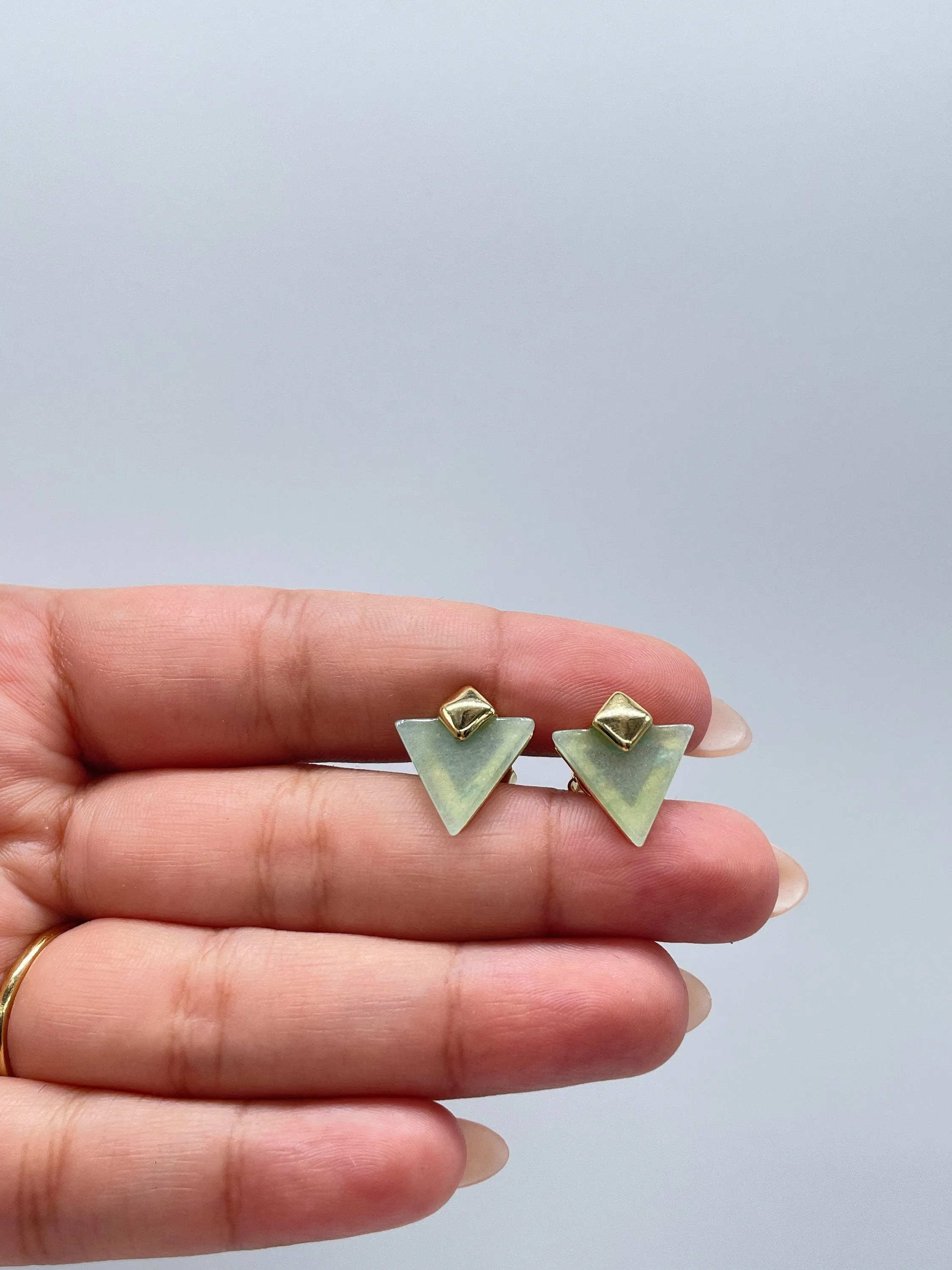 18k Gold Filled Dainty Natural Stone Triangle Shaped Necklace and Stud Set