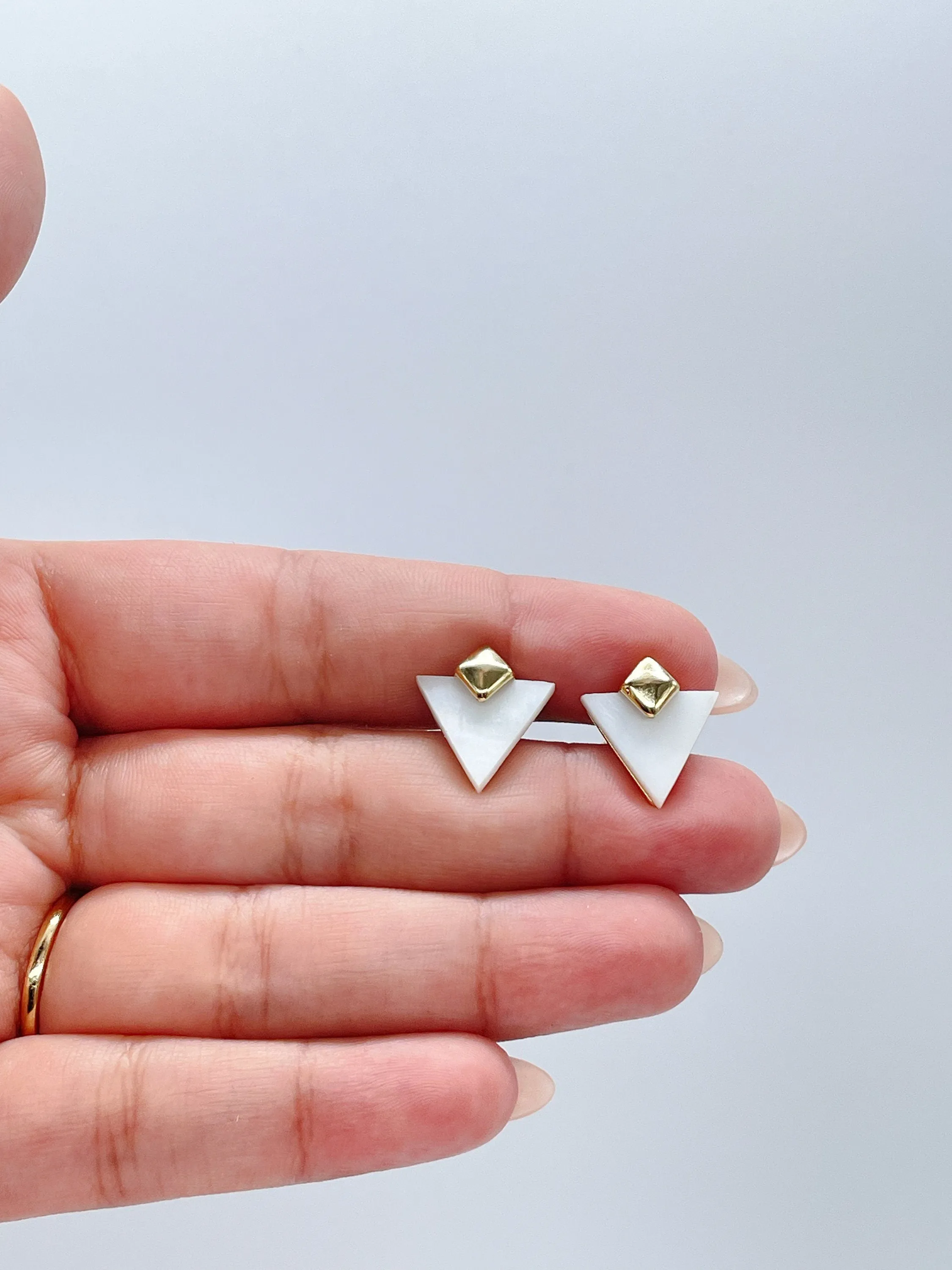 18k Gold Filled Dainty Natural Stone Triangle Shaped Necklace and Stud Set