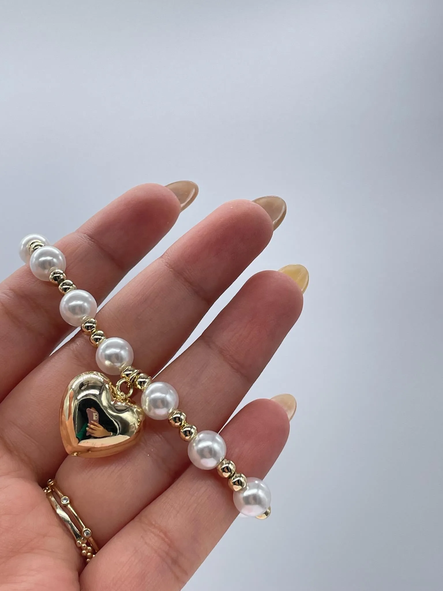 18k Gold Filled Gold And Pearl Bead necklace with Puffy Heart Center