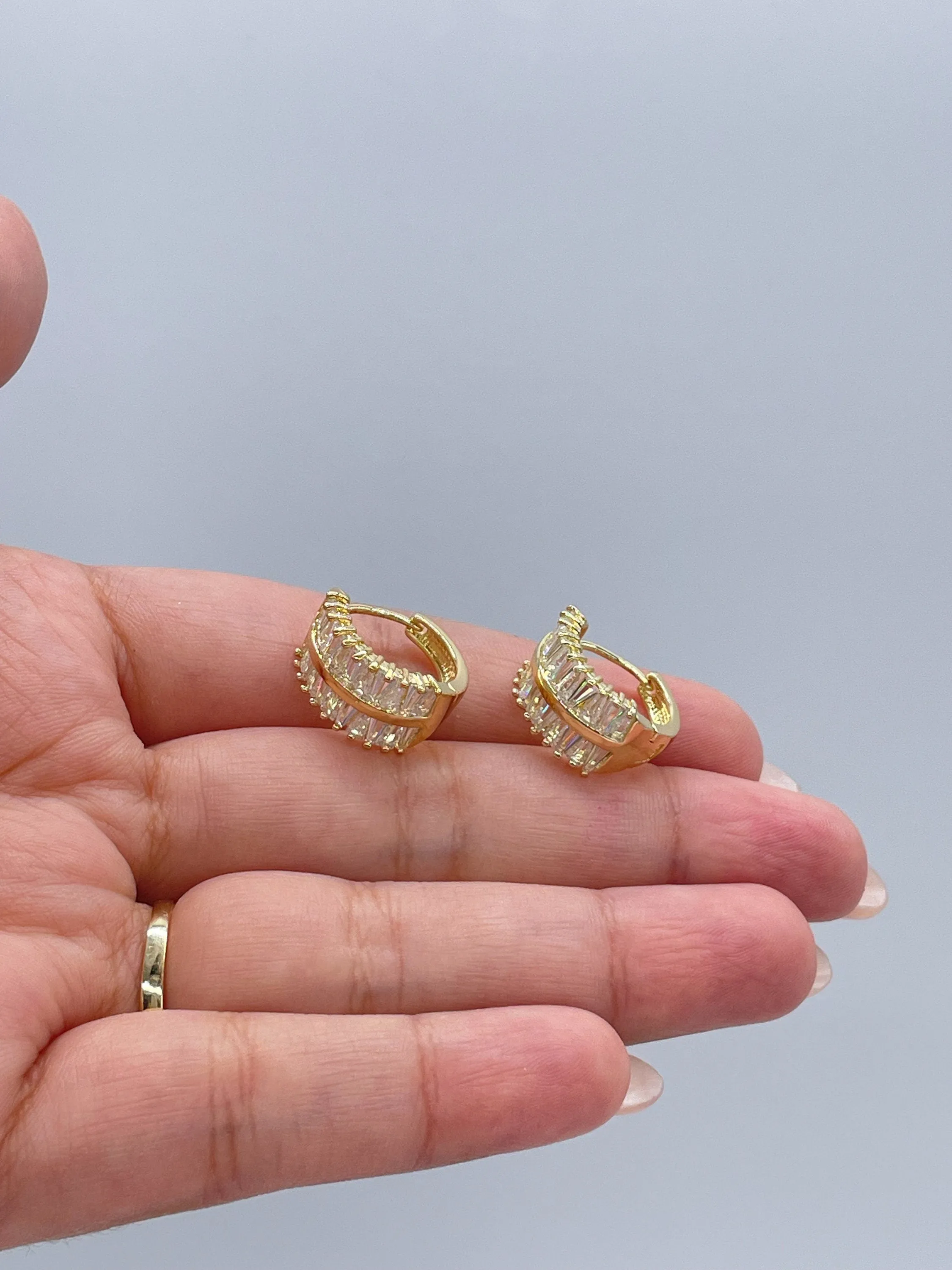 18k Gold Filled Large Baguette Cut CZ Huggie Earring