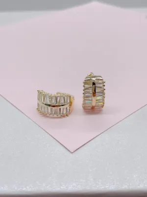 18k Gold Filled Large Baguette Cut CZ Huggie Earring