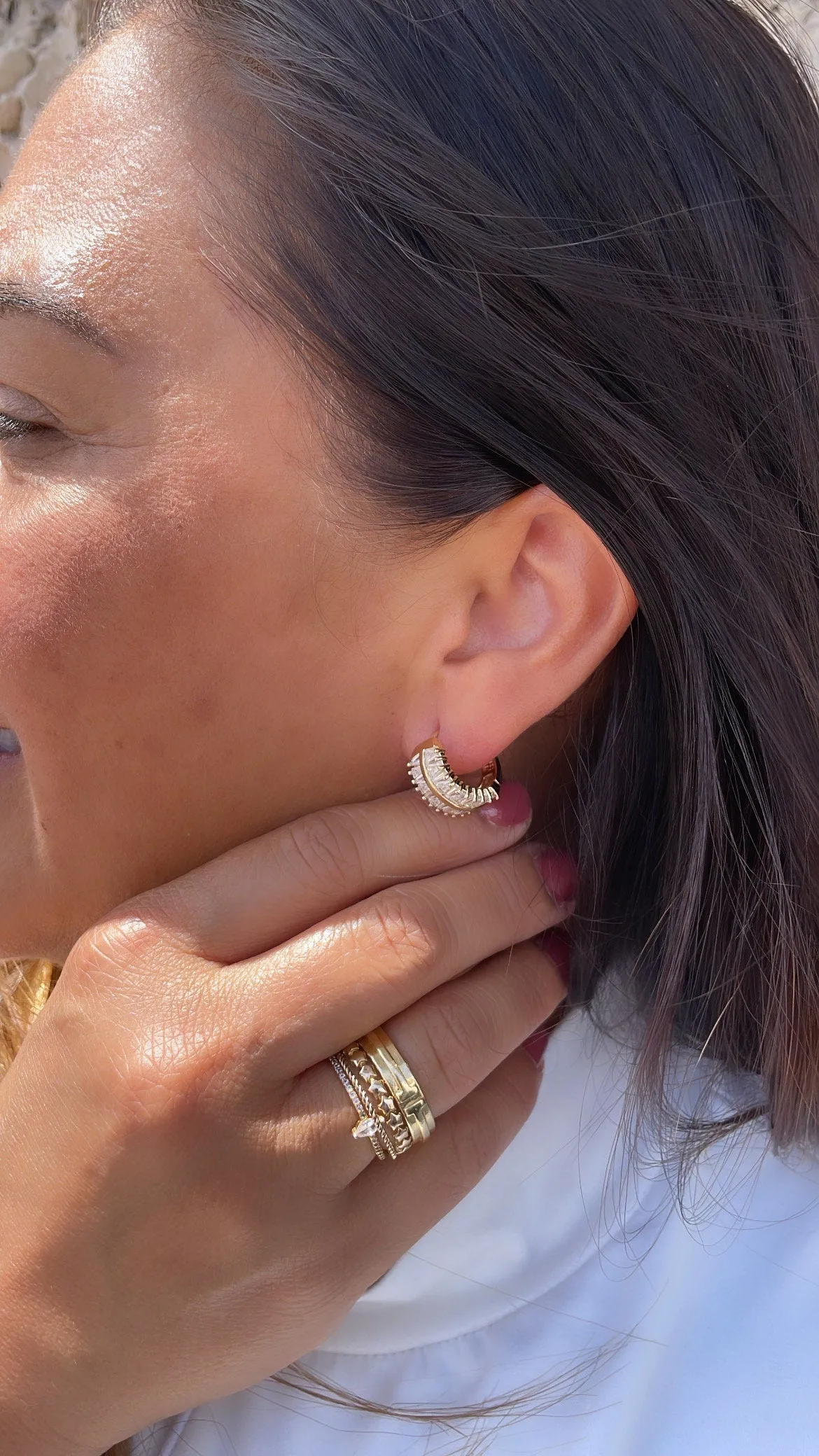 18k Gold Filled Large Baguette Cut CZ Huggie Earring
