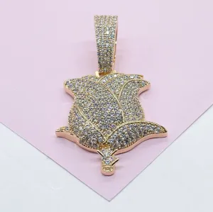 18k Gold Filled Large White CZ Pave Rose Pendant