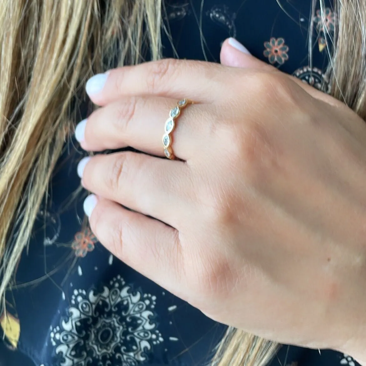 18k Gold Filled Minimalist Oval Link Ring with Navette Cut Stones
