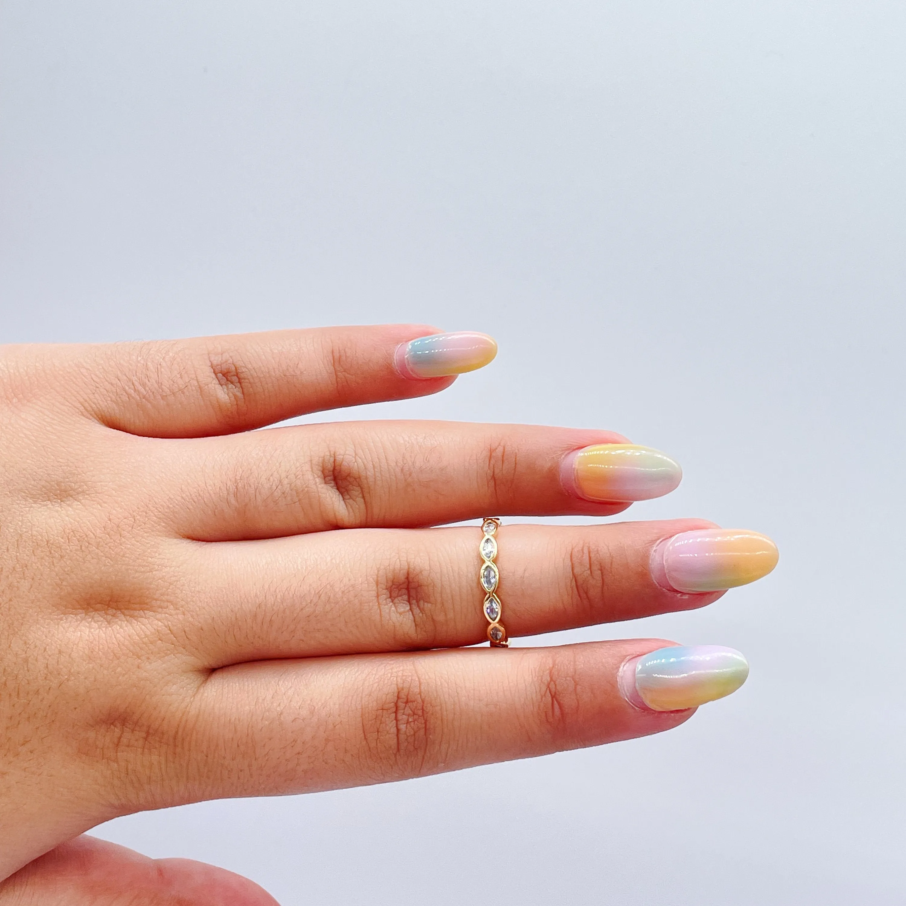 18k Gold Filled Minimalist Oval Link Ring with Navette Cut Stones
