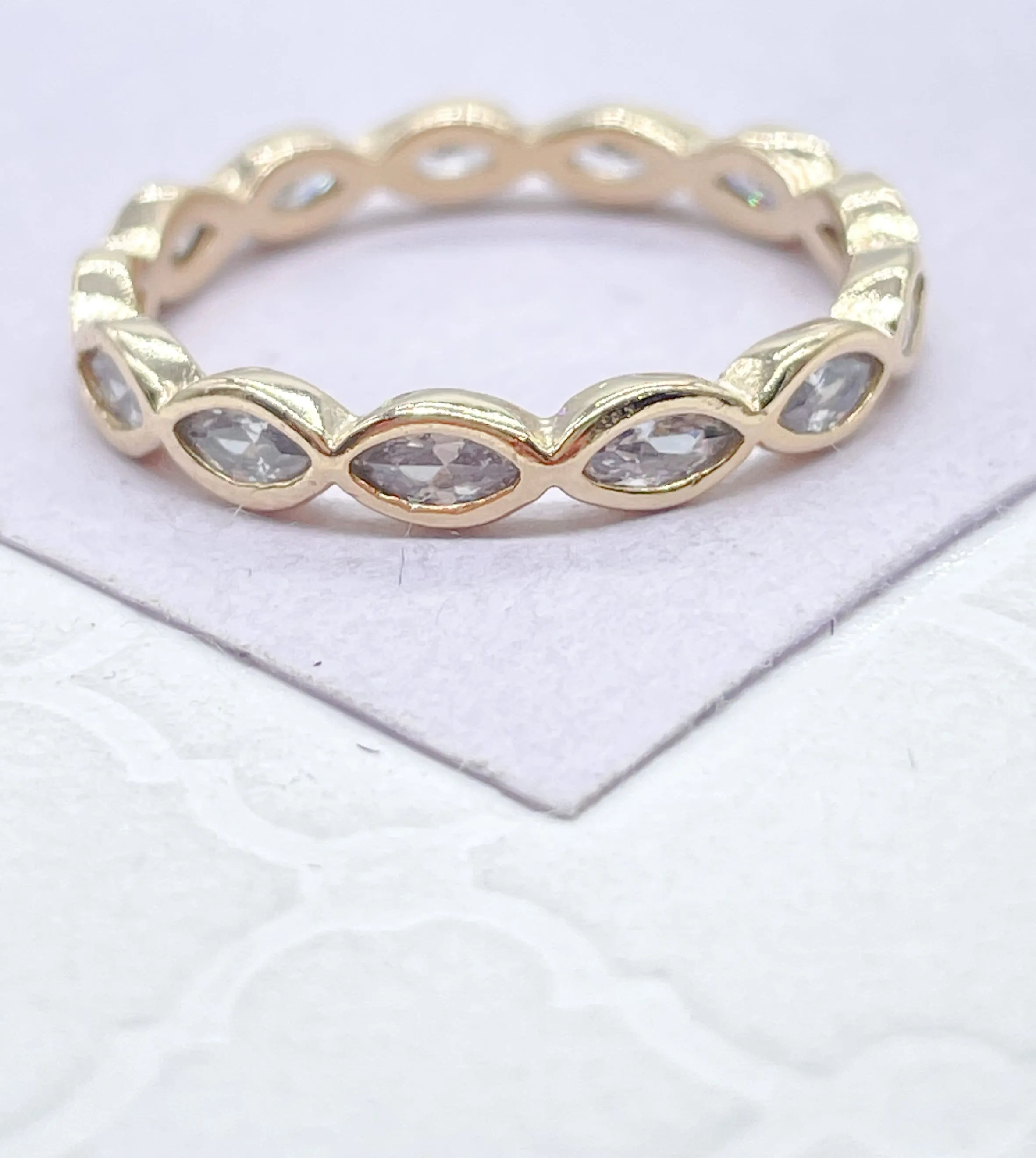 18k Gold Filled Minimalist Oval Link Ring with Navette Cut Stones