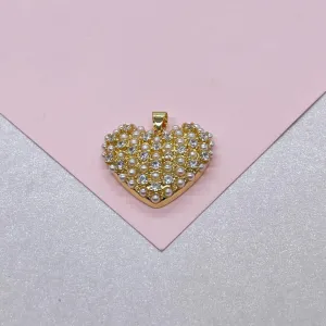 18k Gold Filled Puffy Heart Crowned with Pearl Beads