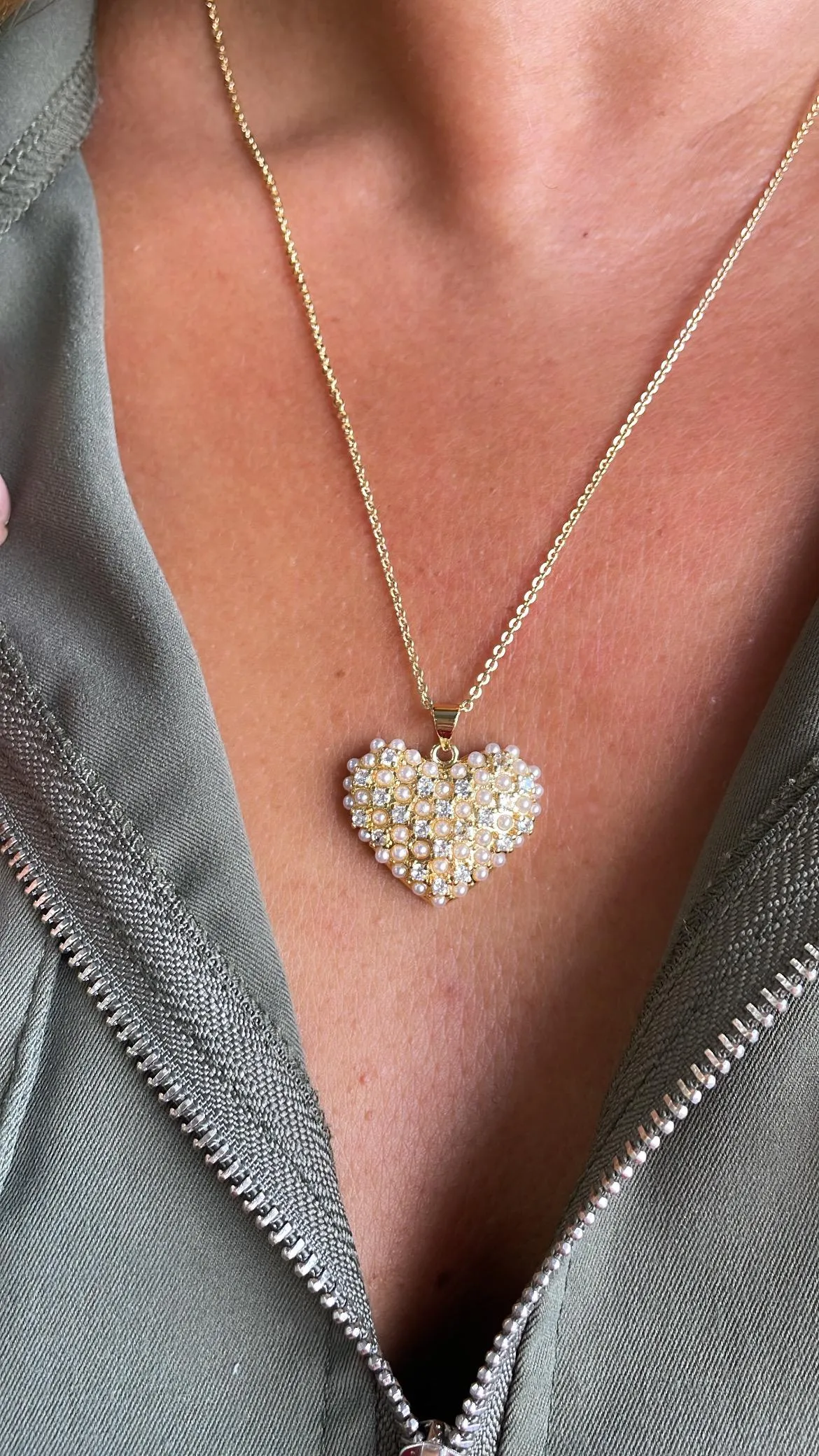 18k Gold Filled Puffy Heart Crowned with Pearl Beads