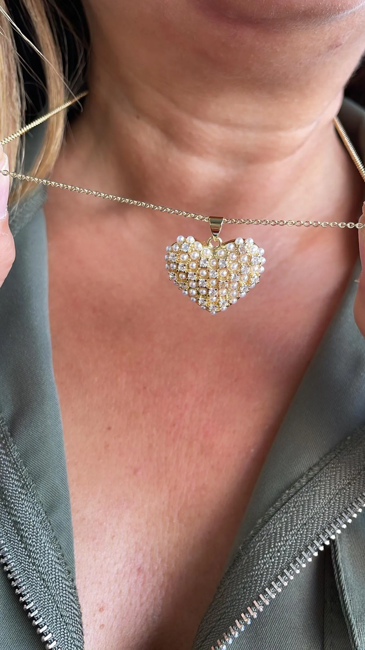 18k Gold Filled Puffy Heart Crowned with Pearl Beads