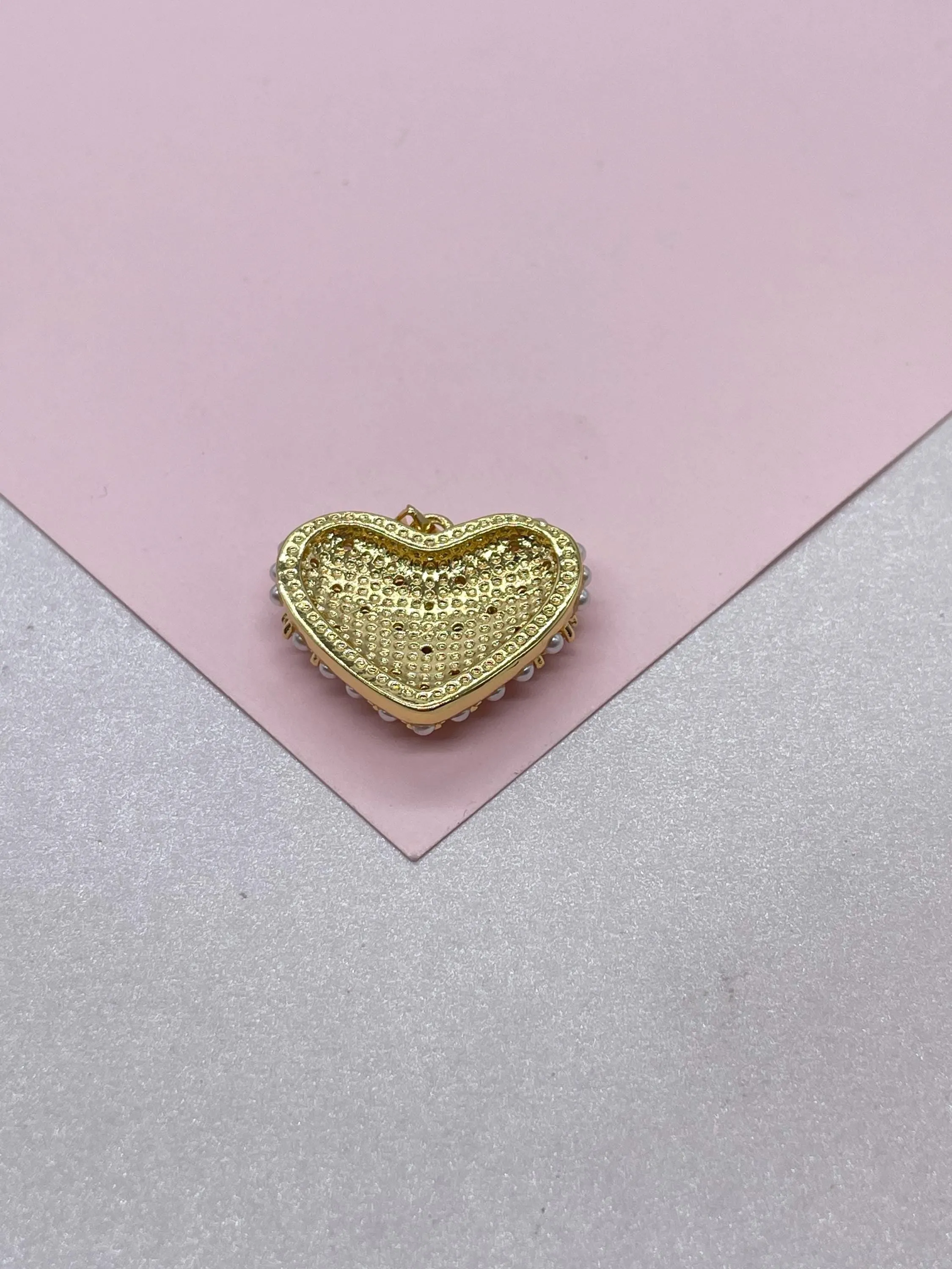 18k Gold Filled Puffy Heart Crowned with Pearl Beads